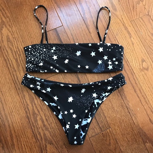 Zaful Other - reversible black star/marble bikini set